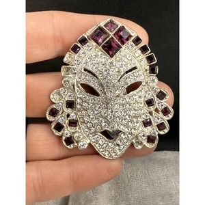 Vintage Pot Metal Rhinestone  Dress Clip Asian Princess Purple Signed J.N.C READ